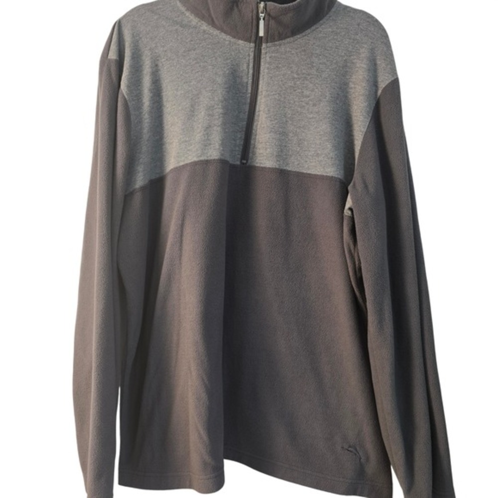 Tommy Bahama‎ Mens XXL Quarter Zip Fleece Pullover Gray Colorblock Mock Neck